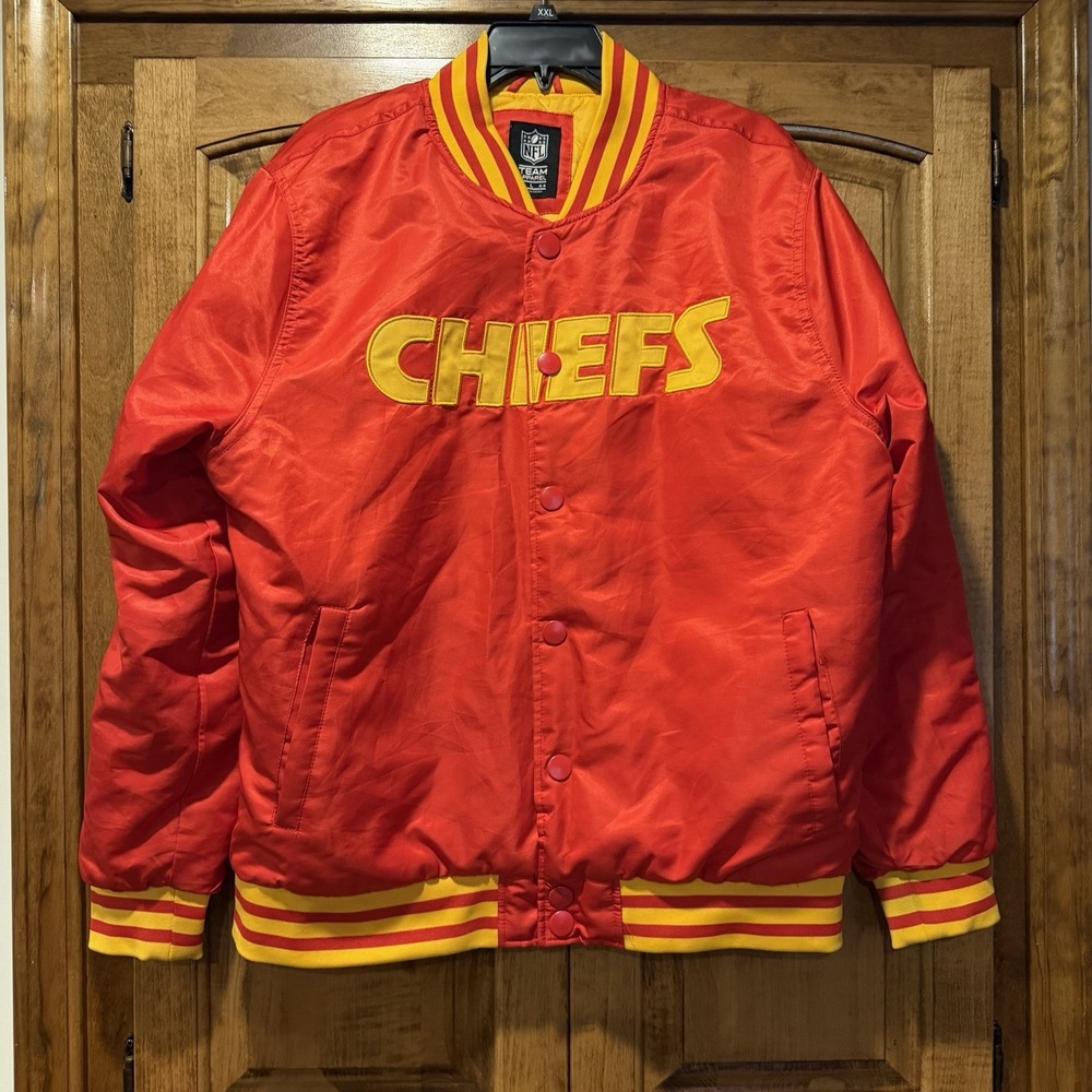 Kansas City Chiefs Red Satin Varsity Jacket Men's Size Large L NFL Vintage Style